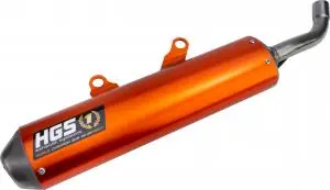 HGS uitlaatdemper aluminium Oranje ( enduro demper ) Husqvarna TE 250/300 2017 & TE 250i/300i 2018-2019 & KTM EXC 250/300 2017 & EXC 250/300 TPI 2018-2019 Favoriet