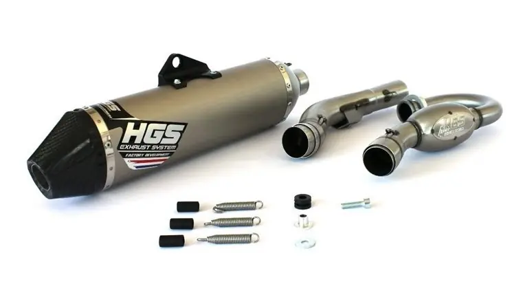 HGS Complete uitlaatsysteem staal met carbon eindkap KTM SX-F 350 2019-2022 & HSQ FC 350 2019-2022 & Gas Gas MC 350F 2021-2023 Speciale Aanbieding