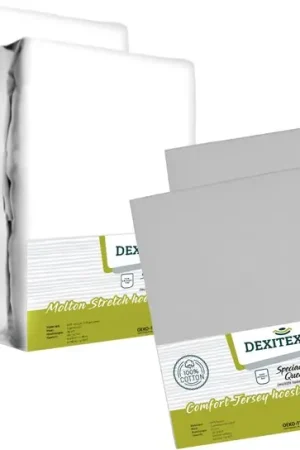 4 Delige set Queensbed, (2x) Hoeslaken 2x Lichtgrijs en 2x Molton Aanbieding