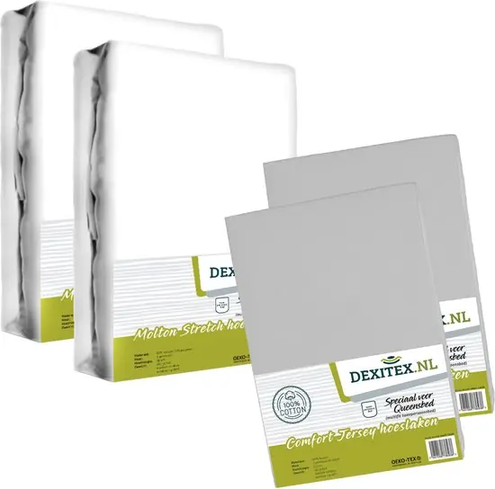 4 Delige set Queensbed, (2x) Hoeslaken 2x Lichtgrijs en 2x Molton Aanbieding