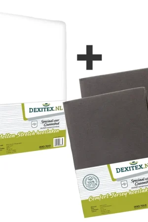 3 Delige set Queensbed, (2x) Hoeslaken Antraciet en 1x Molton Koopje